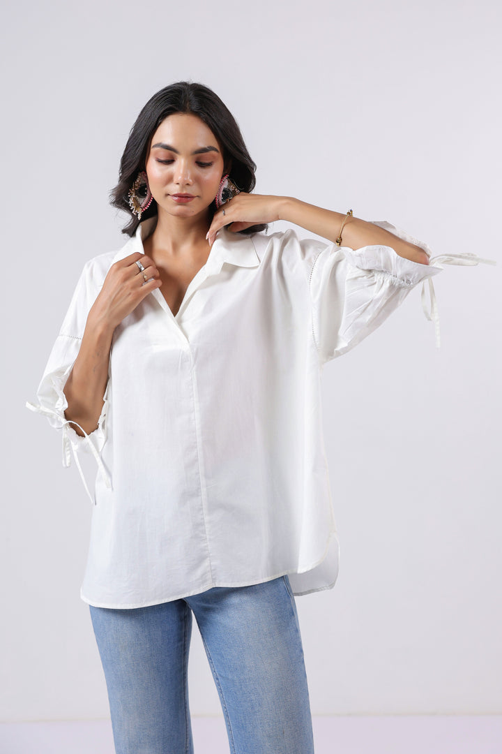 Women’s White Cotton Poplin Top