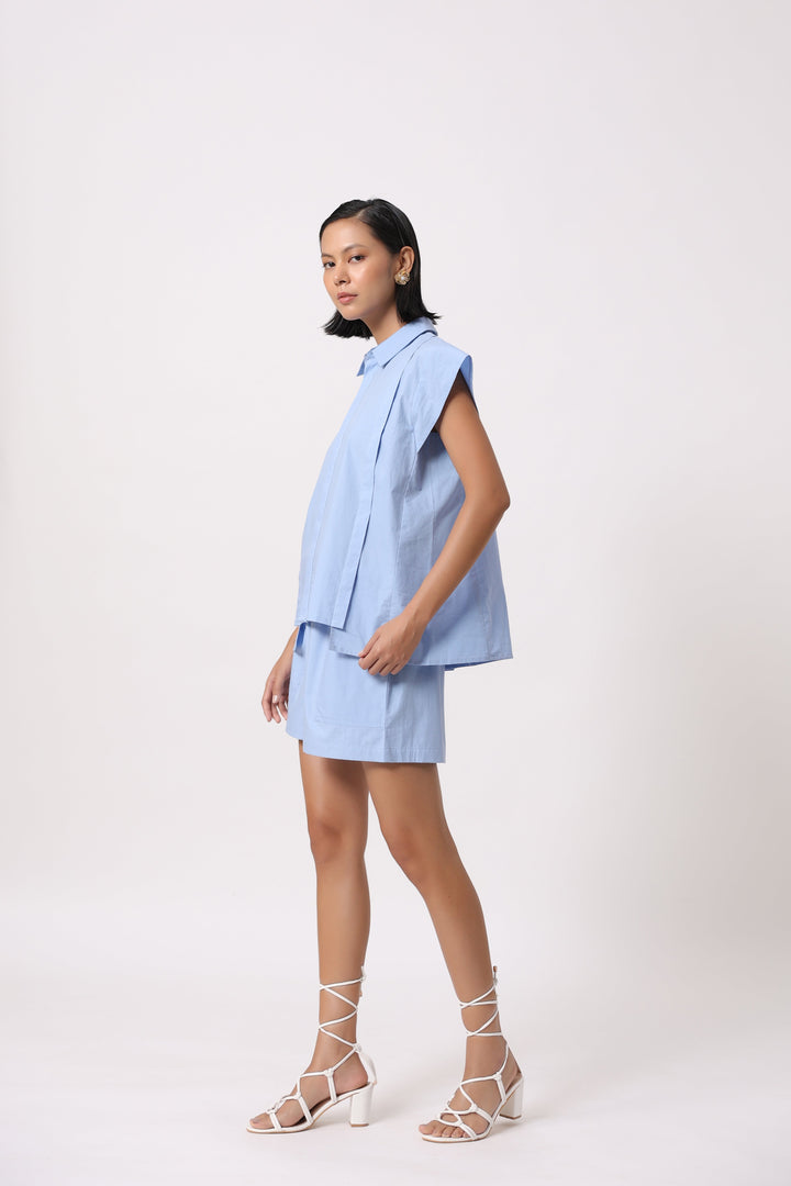 Women’s Blue Cotton Poplin Co-Ord Set