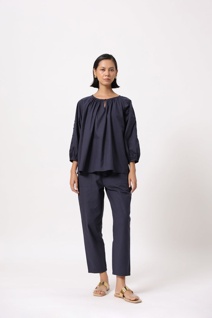 Women’s Navy Cotton Poplin Co-Ord Set