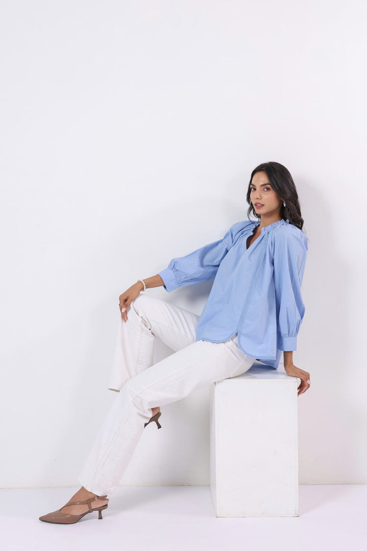 Women's blue cotton tops