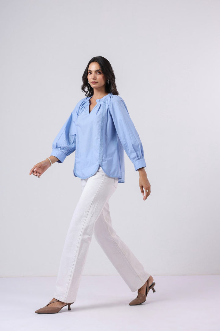 Women's blue cotton tops