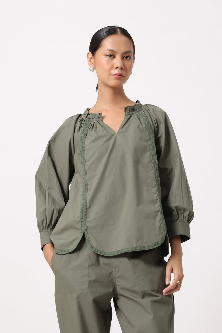 Women’s Olive Green Cotton Poplin Top