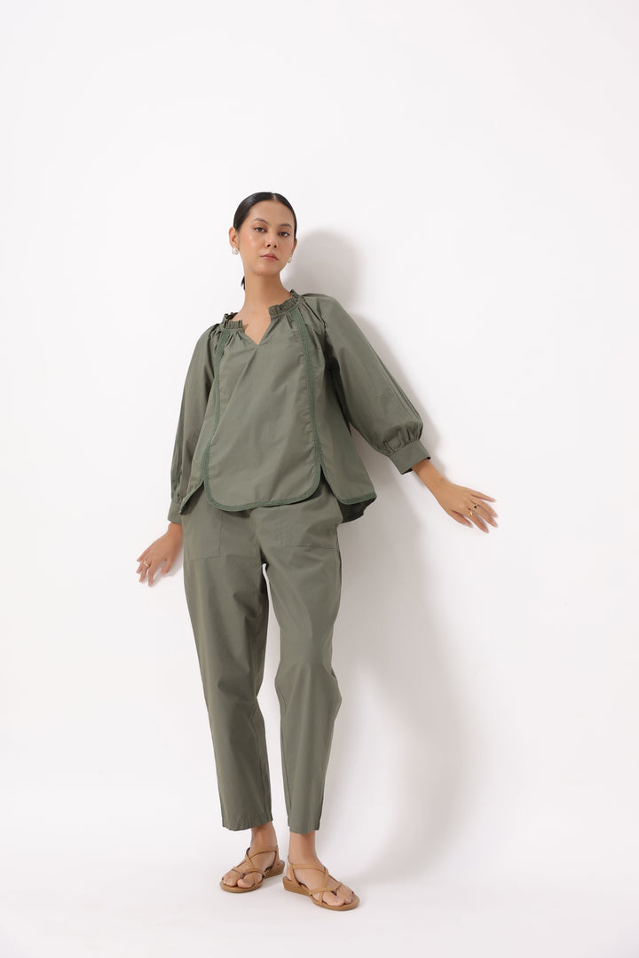 Women’s Olive Green Cotton Poplin Top