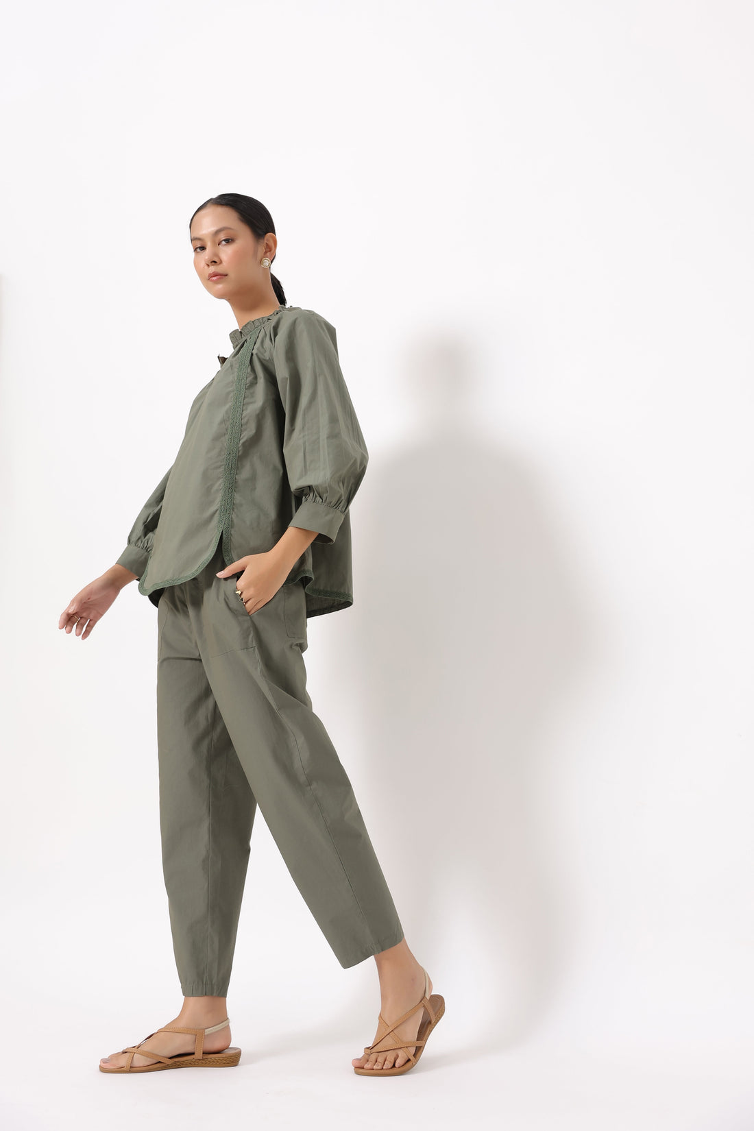 Women’s Olive Green Cotton Poplin Co-Ord Set