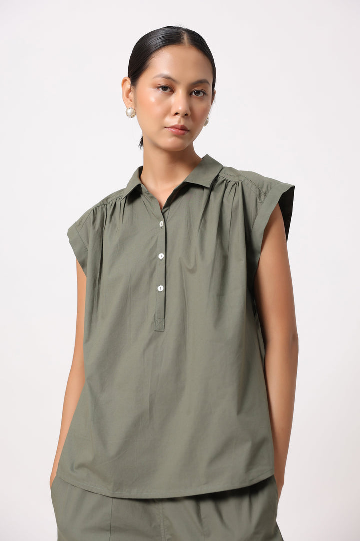 Women’s Olive Green Cotton Top with Olive Green Pants Co-Ord Set