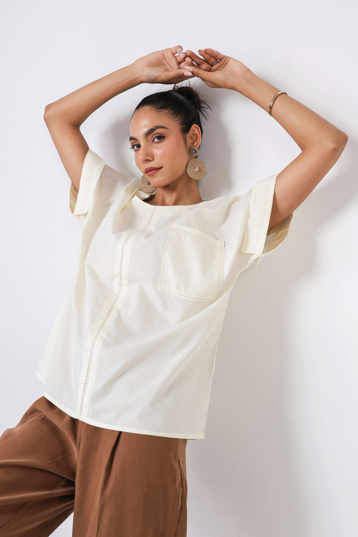 Women's off White Cotton Top