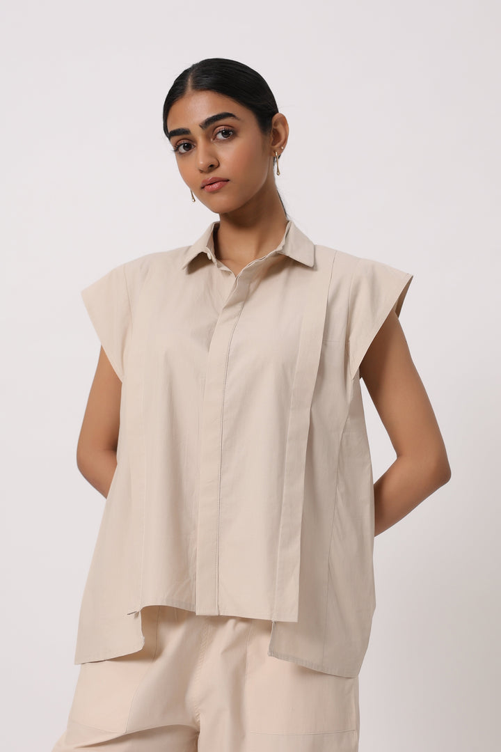 Women’s Beige Cotton Top with Beige Pants Co-Ord Set