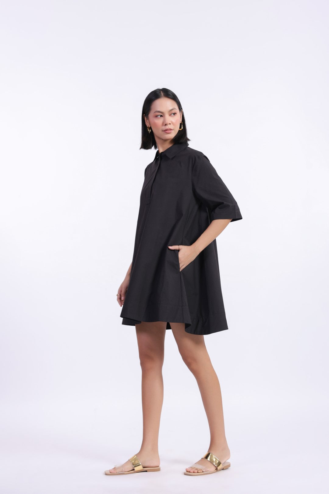 Women's Black Solid Cotton Dress