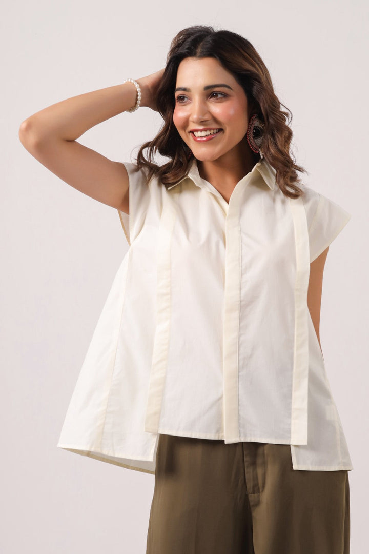 Women’s Off White Cotton Poplin Top