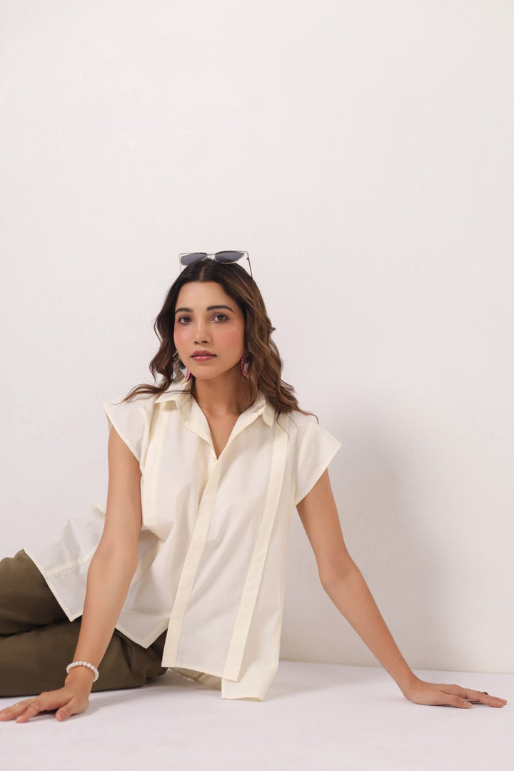Women’s Off White Cotton Poplin Top