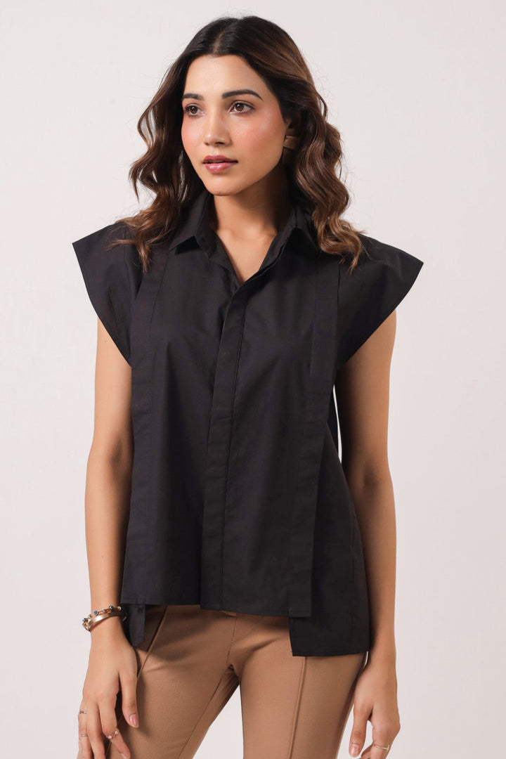Women’s Black Cotton Poplin Top