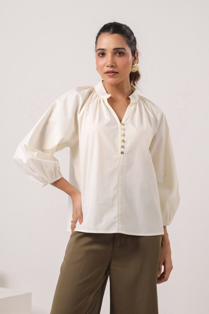 Women’s Off-White Cotton Poplin Top