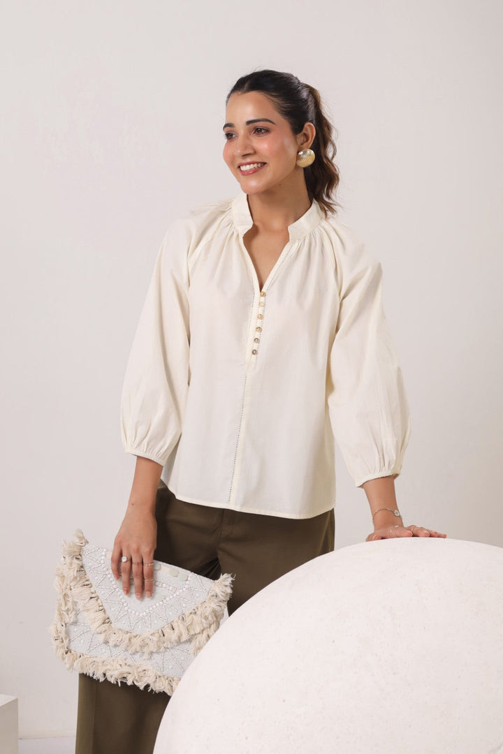 Women’s Off-White Cotton Poplin Top