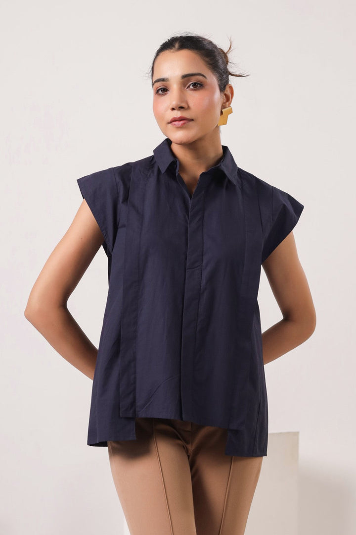Women’s Navy Cotton Poplin Top