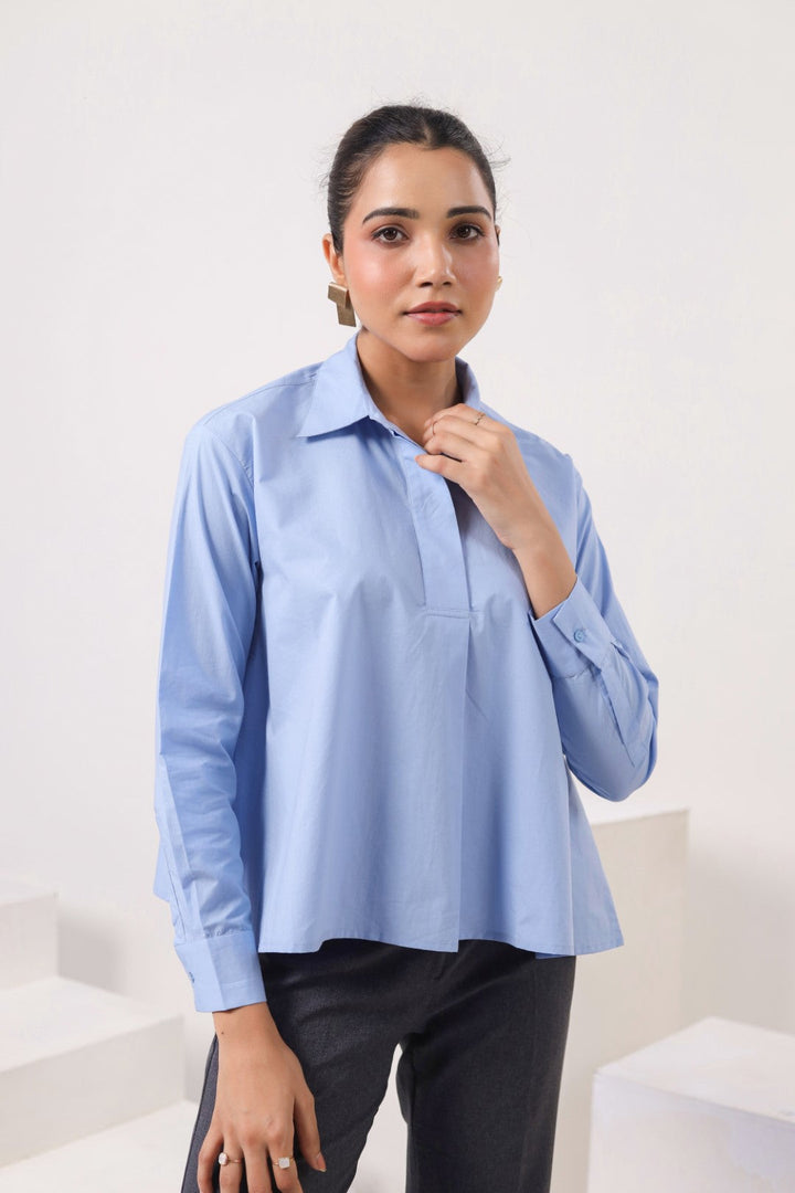 Women Blue Cotton Top