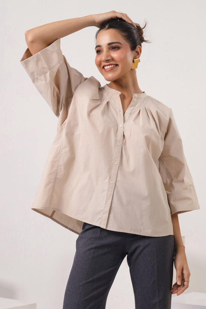 Women's beige cotton tops