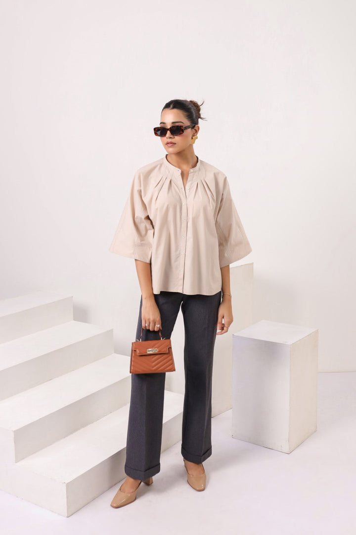 Women's beige cotton tops