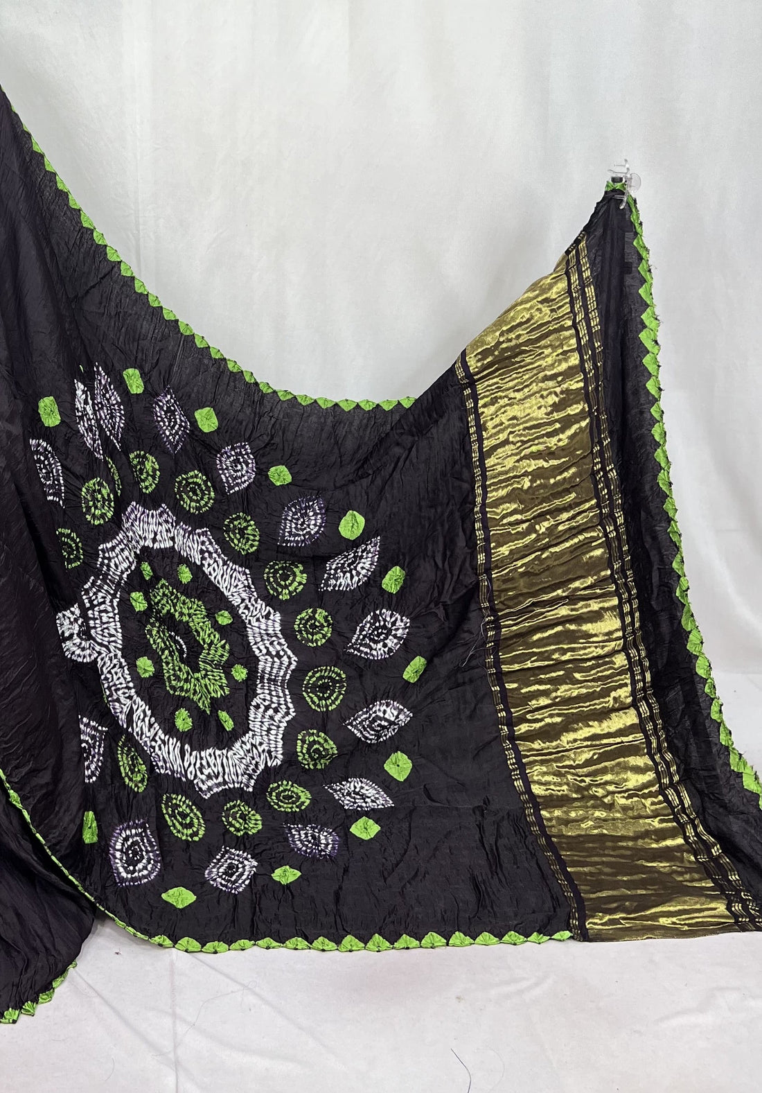 New Fancy Black Shibori Bandhni Border Pure Modal Silk Plian Saree