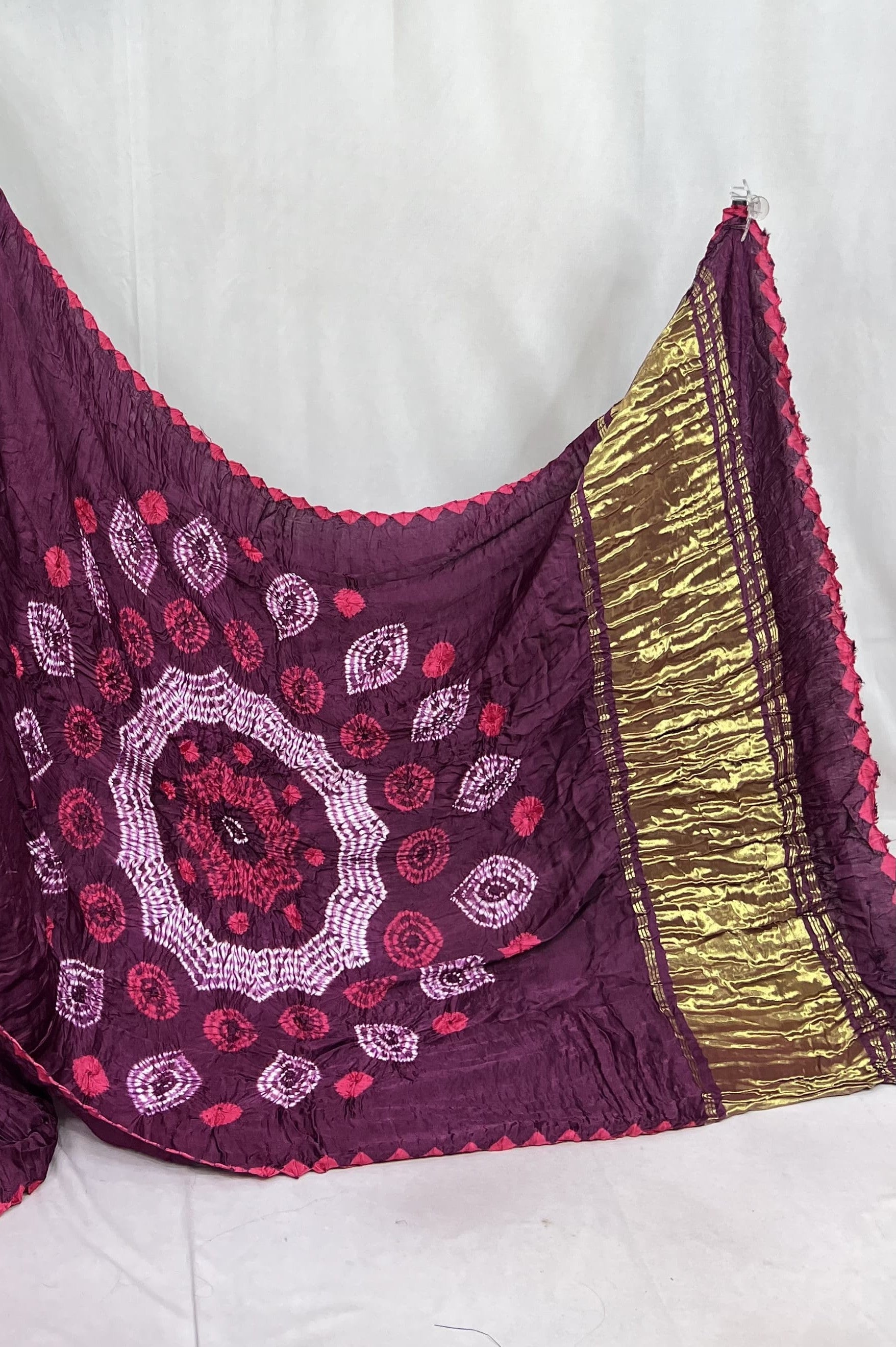 New Fancy Purple Shibori Bandhni Border Pure Modal Silk Plian Saree