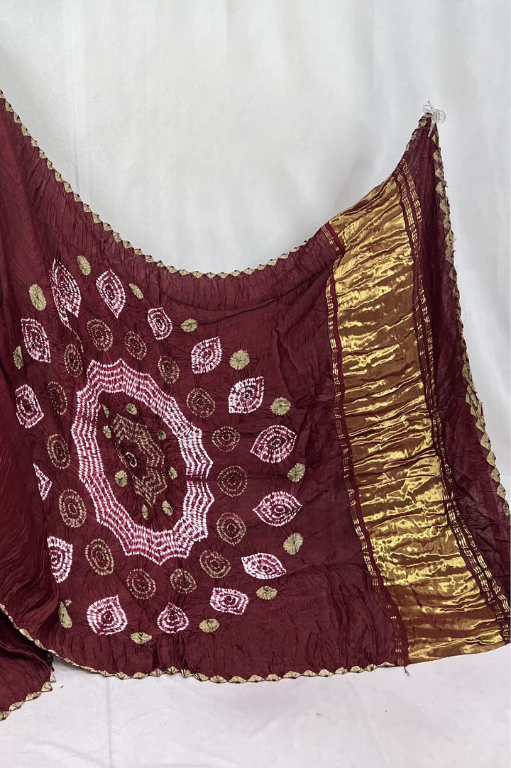 New Fancy Maroon Shibori Bandhni Border Pure Modal Silk Plian Saree