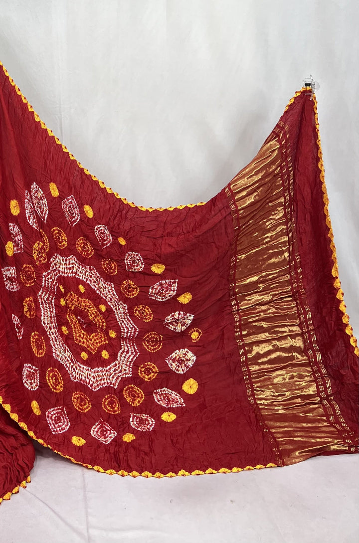 New Fancy Red Shibori Bandhni Border Pure Modal Silk Plian Saree