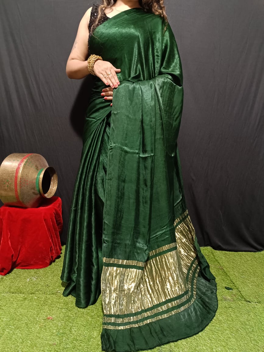 Green Plain Pure Modal Gajji Silk Saree With Zari Pallu Natural dyeing Saree-24