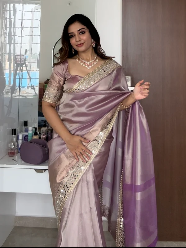 Banarasi Rajkumari Mirror Work Tissue Silk Saree