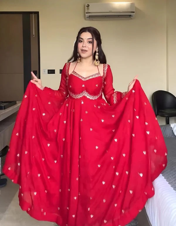 Classic Red Anarkali Suit Set
