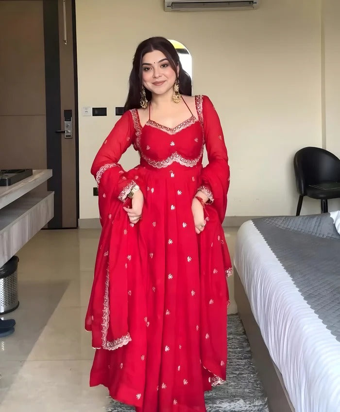 Classic Red Anarkali Suit Set