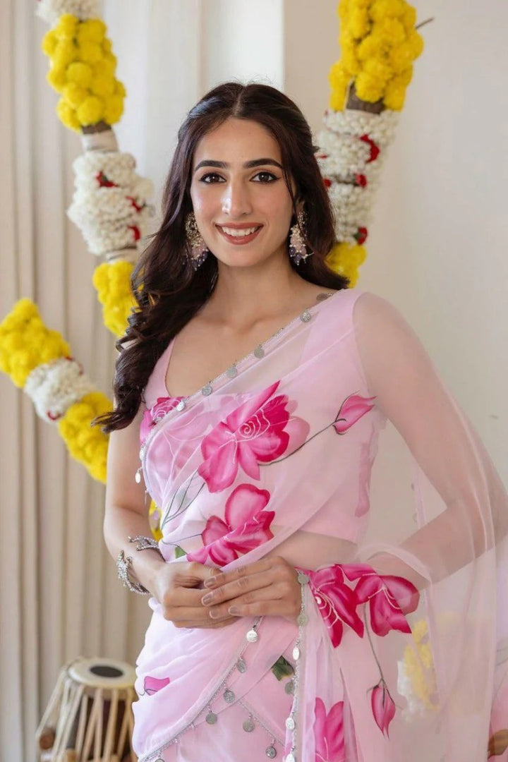 Pink Blossom Teby Silk Digital Lehenga Saree