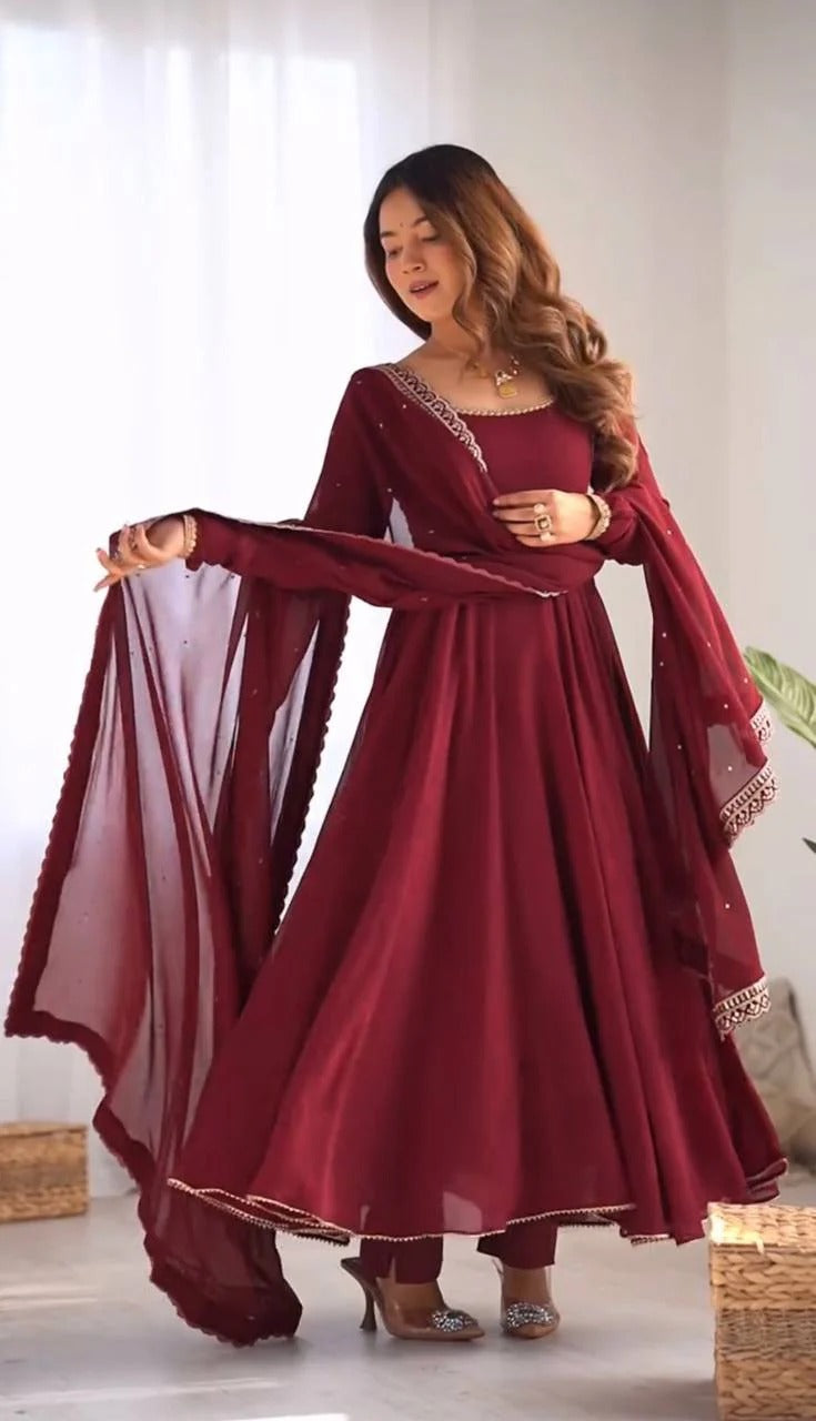 Elegant Maroon Anarkali Suit Set
