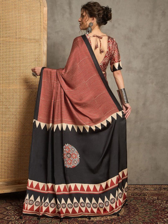 Ajrak Crepe Block Print Sarees 410